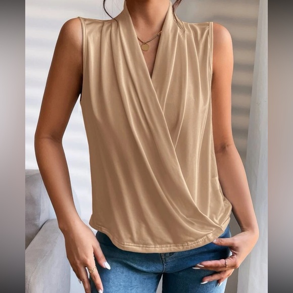 Tops - Luxe camel surplice neck wrap top